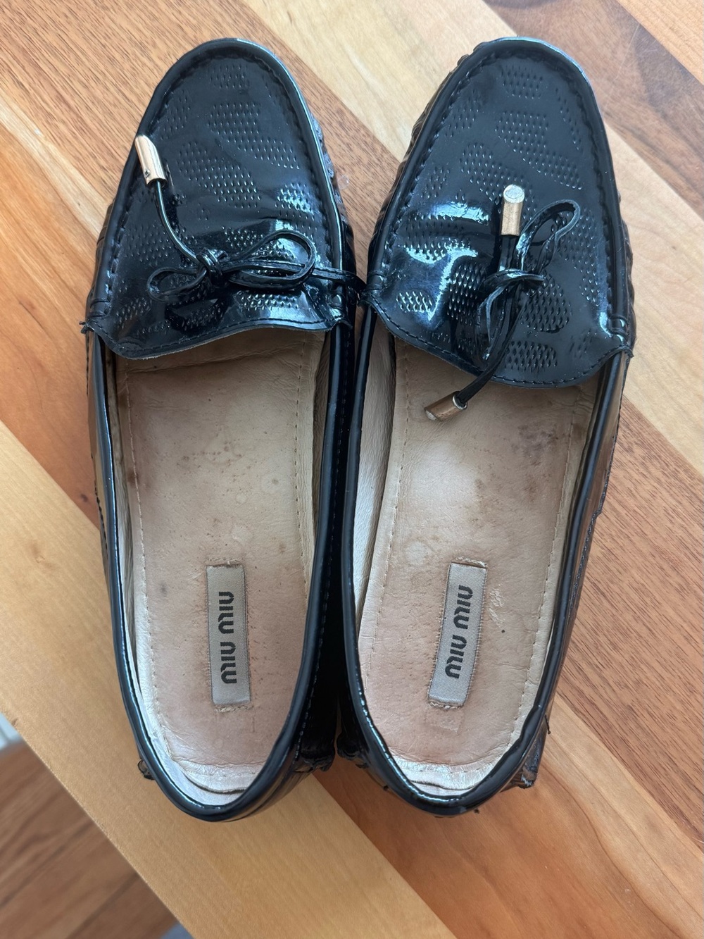 Miu Miu Black Patent Leather Bow-Detail Loafers